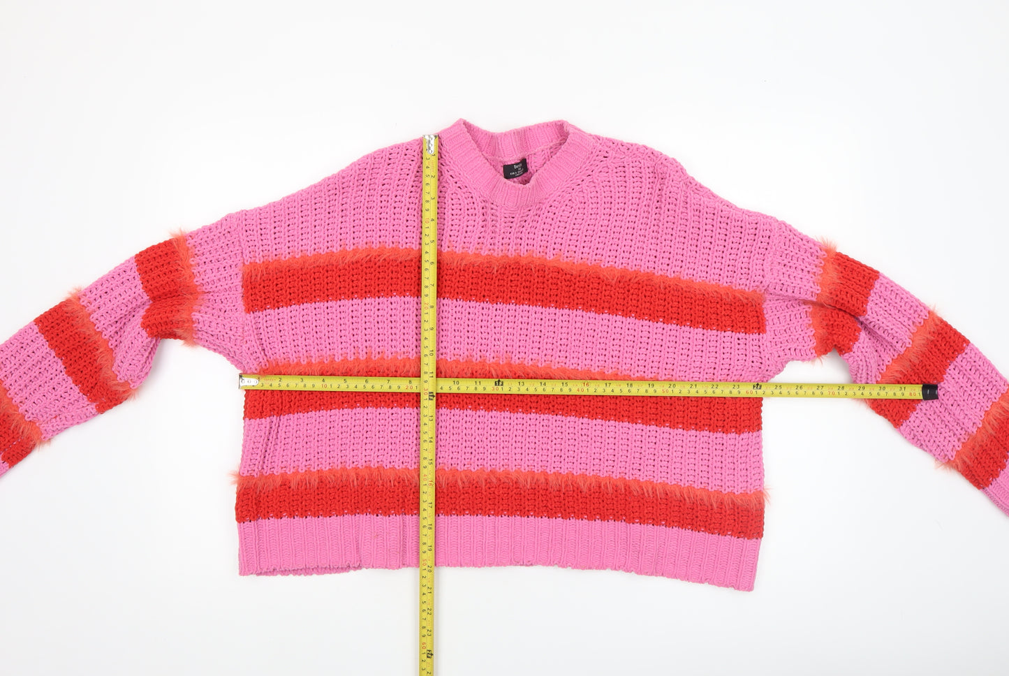 Bershka Women's Multicoloured Chunky Knit Striped Jumper Size S