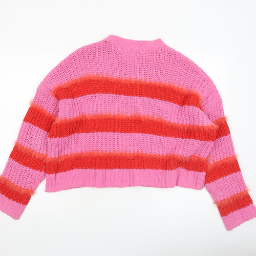 Bershka Women's Multicoloured Chunky Knit Striped Jumper Size S