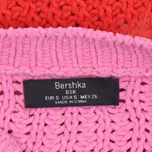Bershka Women's Multicoloured Chunky Knit Striped Jumper Size S