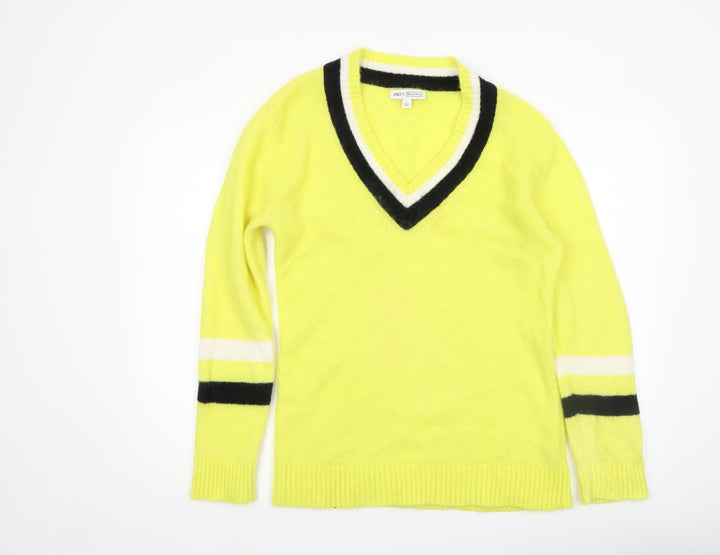 Marks and Spencer Women Yellow V-Neck Wool Pullover Jumper S