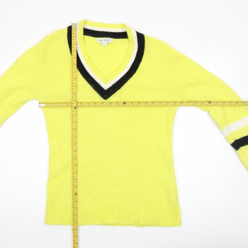 Marks and Spencer Women Yellow V-Neck Wool Pullover Jumper S