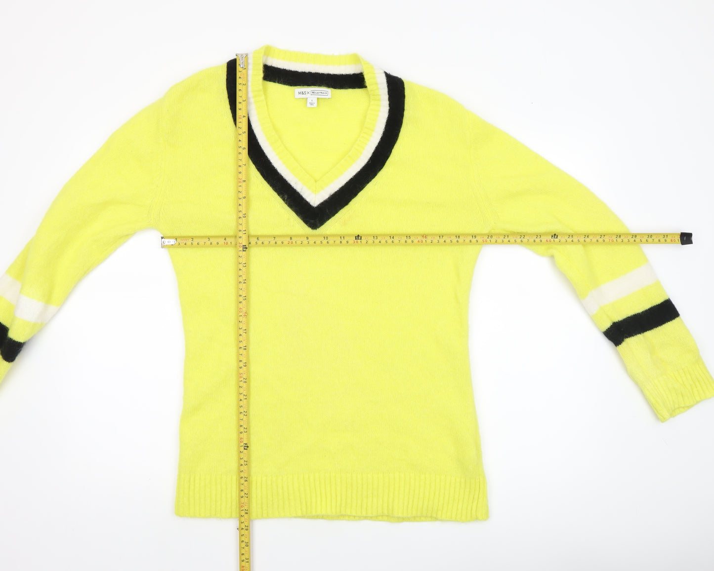 Marks and Spencer Women Yellow V-Neck Wool Pullover Jumper S