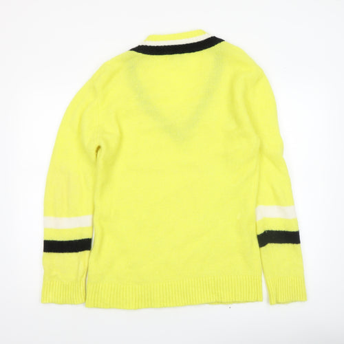 Marks and Spencer Women Yellow V-Neck Wool Pullover Jumper S