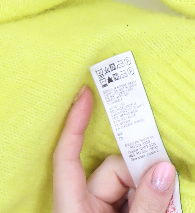 Marks and Spencer Women Yellow V-Neck Wool Pullover Jumper S