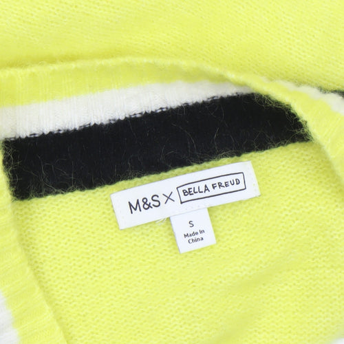 Marks and Spencer Women Yellow V-Neck Wool Pullover Jumper S