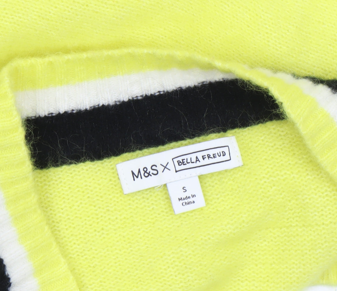 Marks and Spencer Women Yellow V-Neck Wool Pullover Jumper S