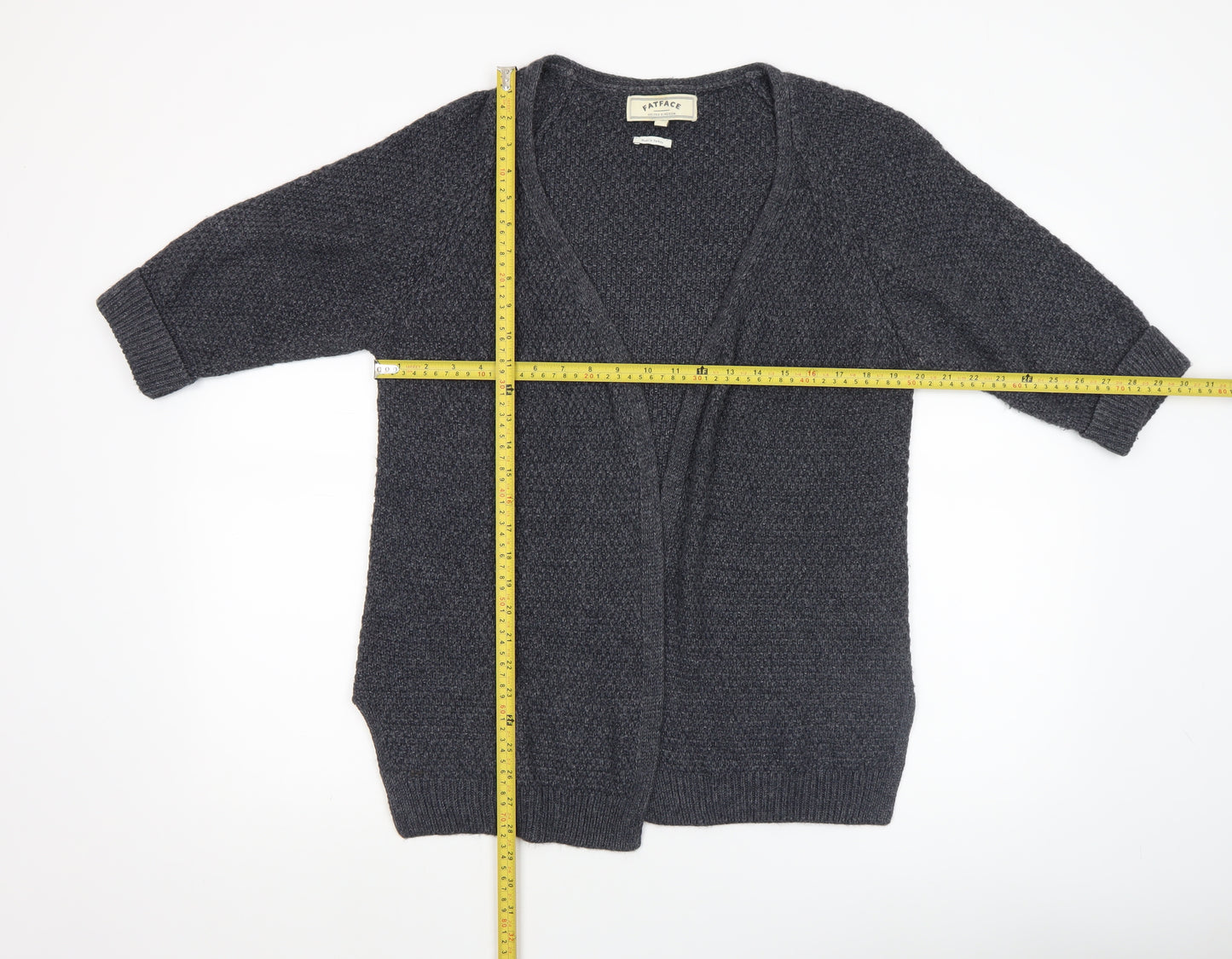 FatFace Women’s Grey Knit 3/4 Sleeve Open Cardigan Size 10