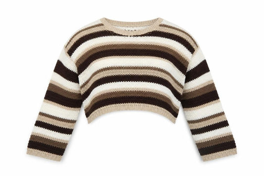 Front view of PRETTYLITTLETHING Women’s Multicoloured Striped Knit Jumper, size S