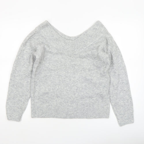 H&M Women’s Grey V-Neck Knit Jumper Size S