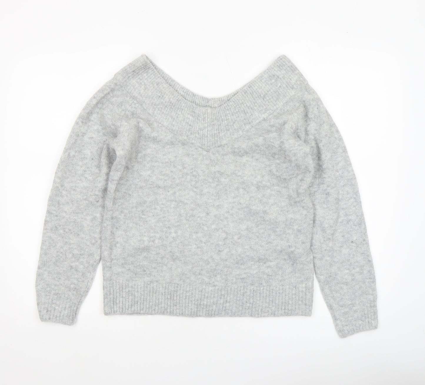 H&M Women’s Grey V-Neck Knit Jumper Size S