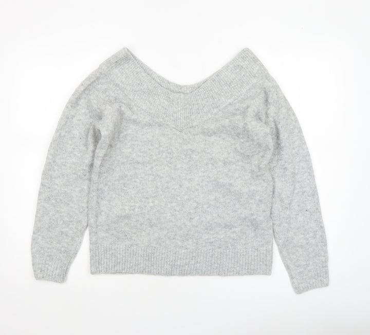 H&M Women’s Grey V-Neck Knit Jumper Size S
