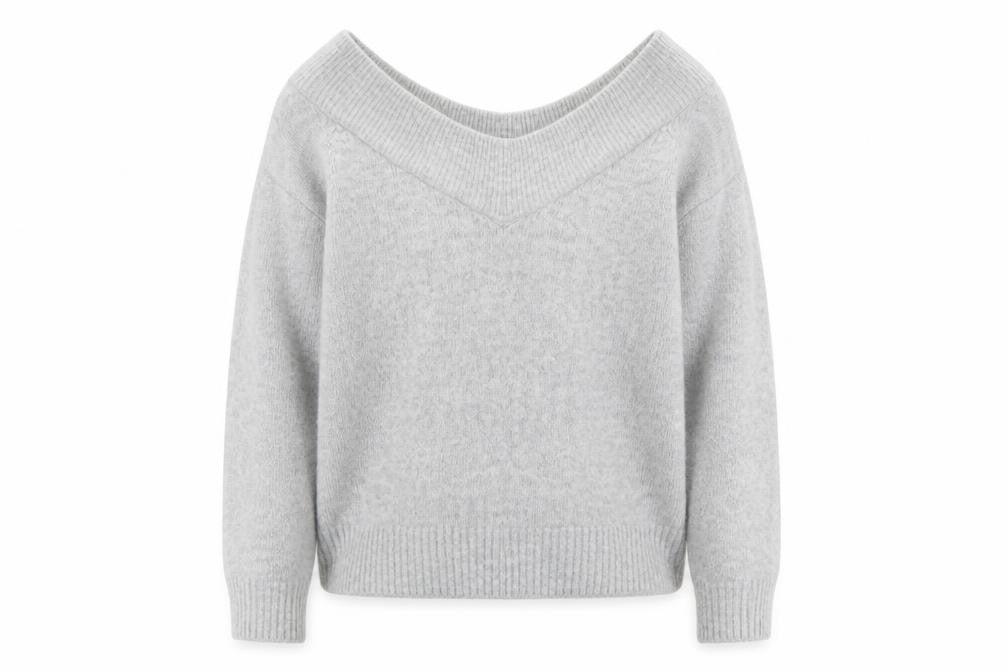 Front view of H&M Women’s Grey V-Neck Knit Jumper, size S