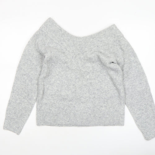 H&M Women’s Grey V-Neck Knit Jumper Size S