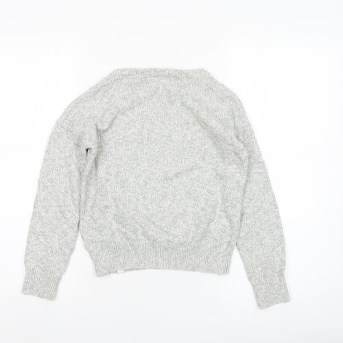 Abercrombie Kids Girls Grey Sequin Logo Jumper Size 7/8 Cotton Pullover