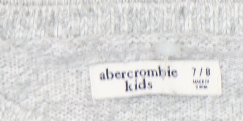 Abercrombie Kids Girls Grey Sequin Logo Jumper Size 7/8 Cotton Pullover