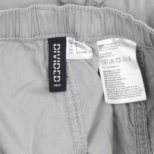 H&M Divided Women’s Grey Cargo Trousers Size 2 Cotton Straight Leg