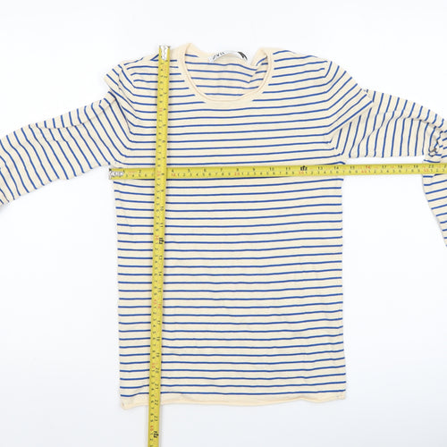Zara Women Beige Blue Striped Crew Neck Pullover Jumper Size 12