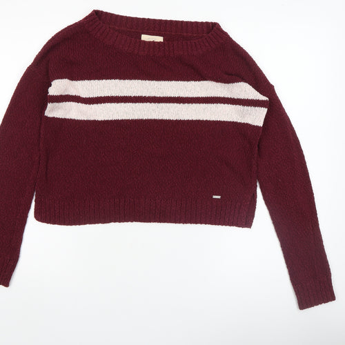 Hollister Women's Red Striped Crew Neck Knit Jumper XS