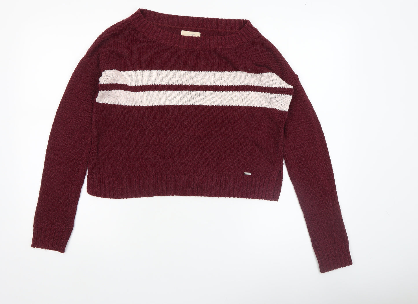 Hollister Women's Red Striped Crew Neck Knit Jumper XS