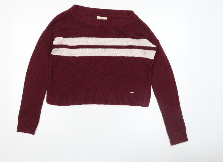 Hollister Women's Red Striped Crew Neck Knit Jumper XS