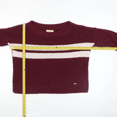 Hollister Women's Red Striped Crew Neck Knit Jumper XS