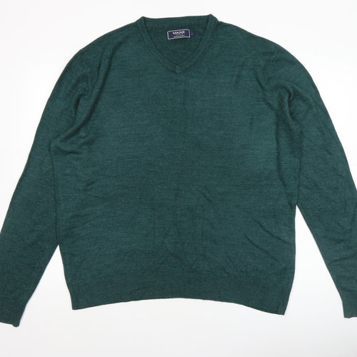 Maine New England Men’s Green V-Neck Acrylic Jumper Size L