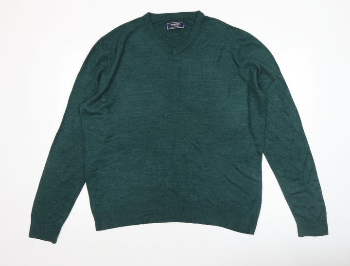 Maine New England Men’s Green V-Neck Acrylic Jumper Size L
