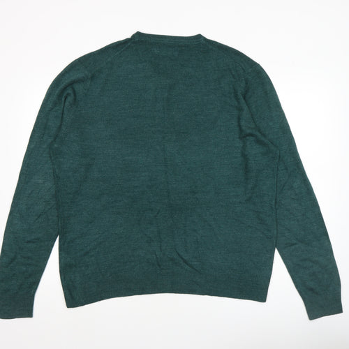 Maine New England Men’s Green V-Neck Acrylic Jumper Size L