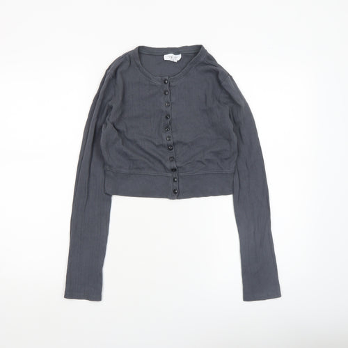 Topshop Women’s Grey Cropped Button-Up Cardigan Size S Long Sleeve