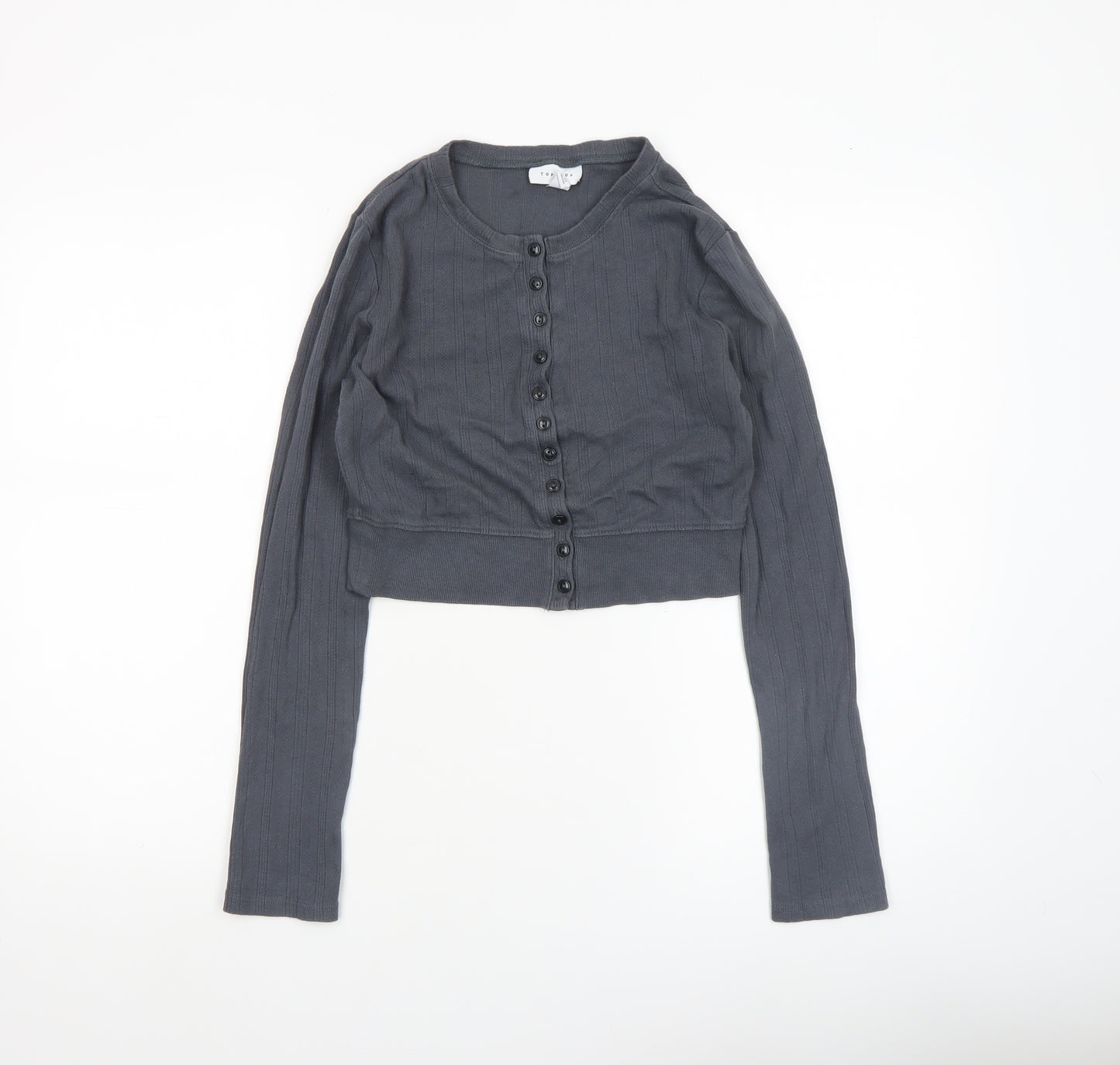 Topshop Women’s Grey Cropped Button-Up Cardigan Size S Long Sleeve