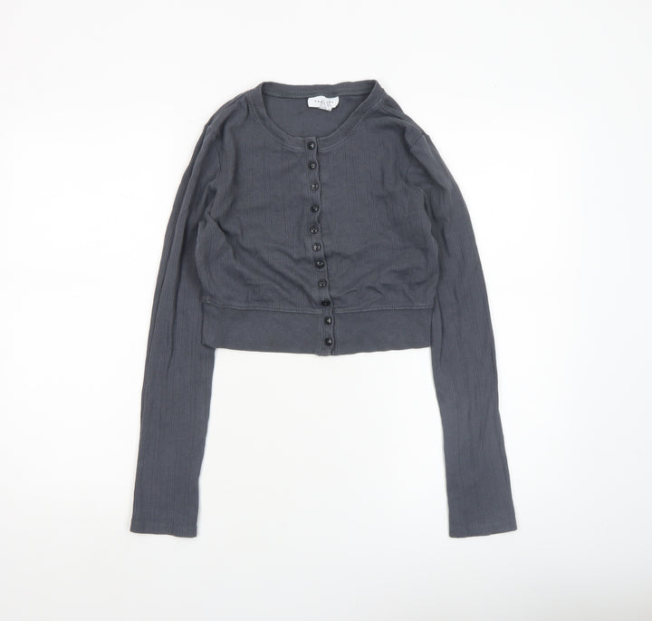 Topshop Women’s Grey Cropped Button-Up Cardigan Size S Long Sleeve