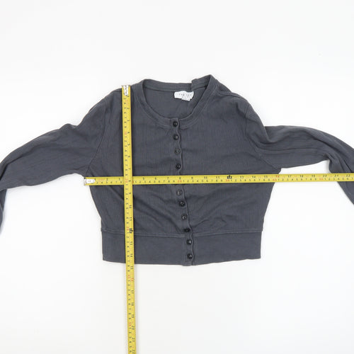 Topshop Women’s Grey Cropped Button-Up Cardigan Size S Long Sleeve