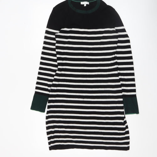 Warehouse Women’s Black Striped Jumper Dress Size 8 Knit Long Sleeve