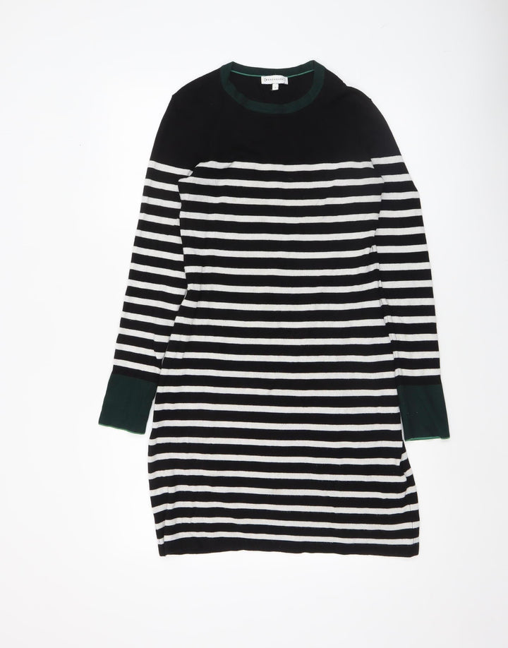 Warehouse Women’s Black Striped Jumper Dress Size 8 Knit Long Sleeve