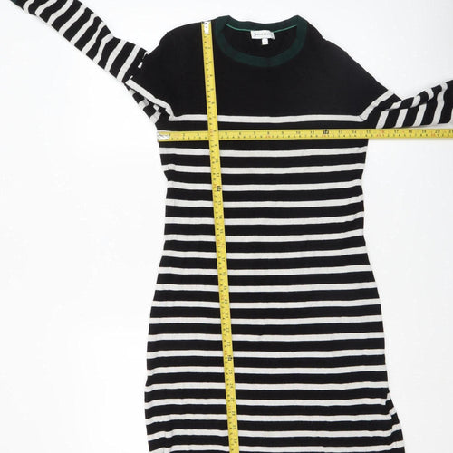 Warehouse Women’s Black Striped Jumper Dress Size 8 Knit Long Sleeve