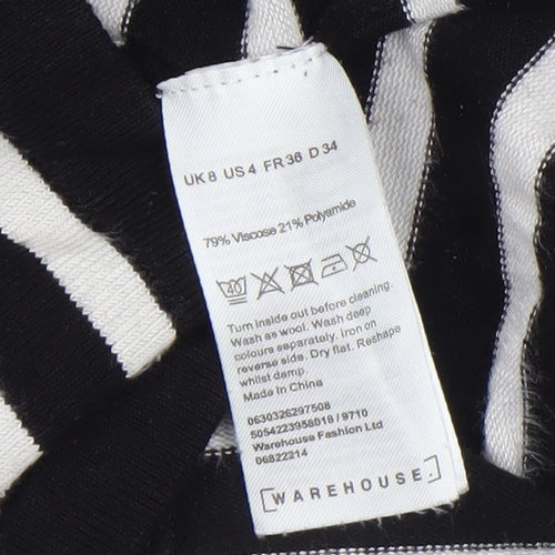 Warehouse Women’s Black Striped Jumper Dress Size 8 Knit Long Sleeve