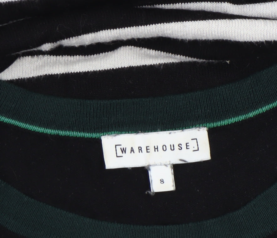 Warehouse Women’s Black Striped Jumper Dress Size 8 Knit Long Sleeve