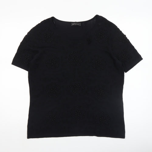 SKY Designs Women’s Black Beaded Short Sleeve Knit Top Size 4