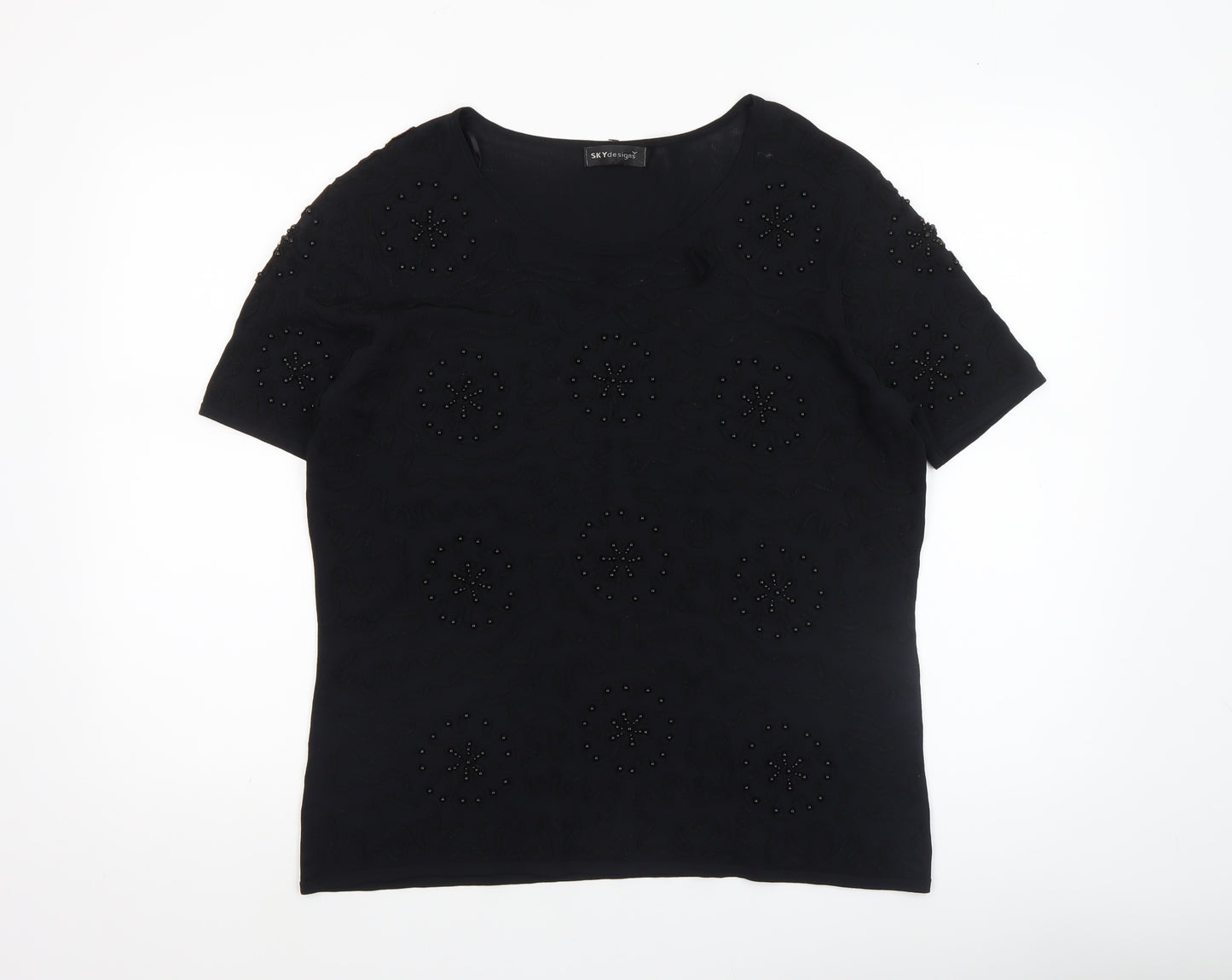SKY Designs Women’s Black Beaded Short Sleeve Knit Top Size 4