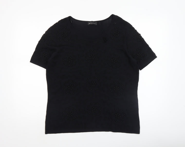 SKY Designs Women’s Black Beaded Short Sleeve Knit Top Size 4
