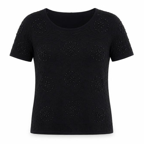 SKY Designs Women’s Black Beaded Short Sleeve Knit Top Size 4