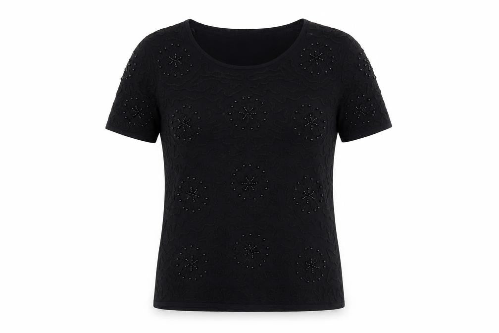 SKY Designs Women’s Black Beaded Short Sleeve Knit Top Size 4