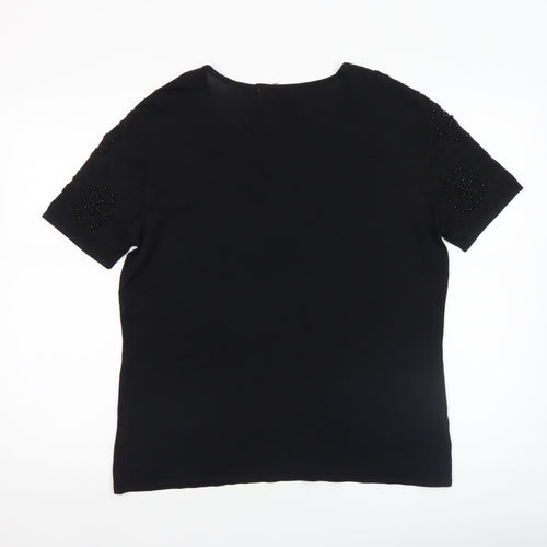 SKY Designs Women’s Black Beaded Short Sleeve Knit Top Size 4