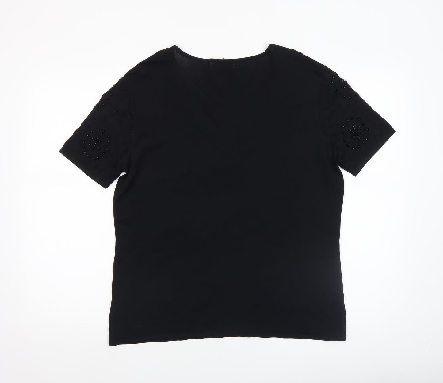 SKY Designs Women’s Black Beaded Short Sleeve Knit Top Size 4
