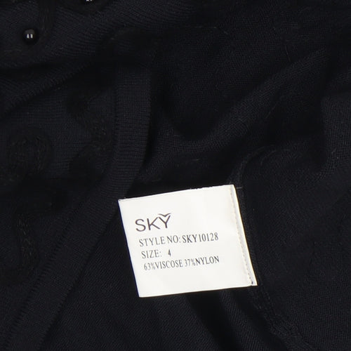 SKY Designs Women’s Black Beaded Short Sleeve Knit Top Size 4