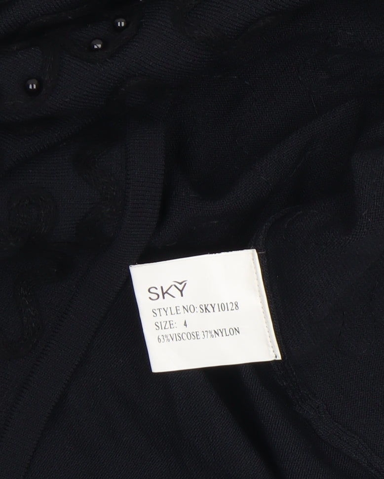 SKY Designs Women’s Black Beaded Short Sleeve Knit Top Size 4