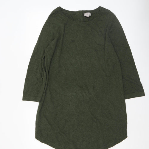 Patra Women Green Cotton Henley Jumper Size L Crew Neck Knit
