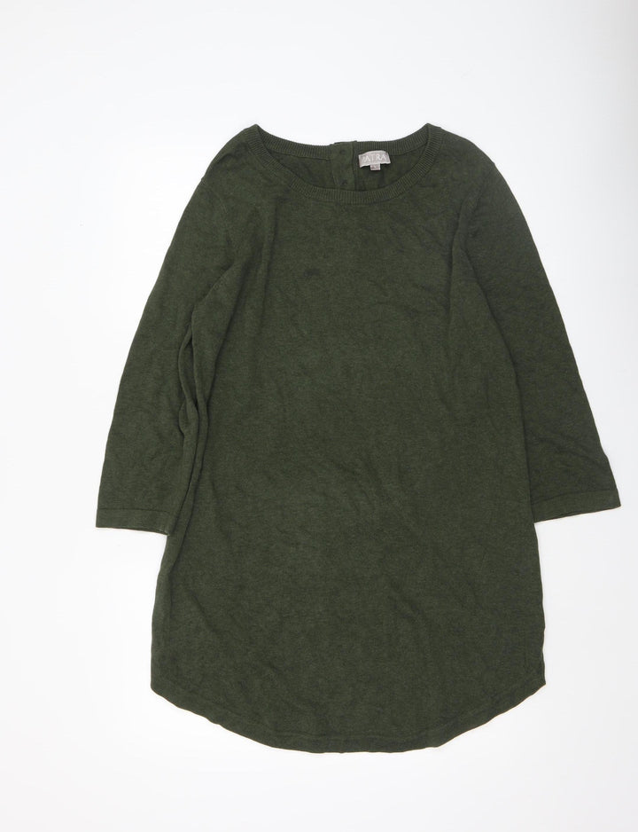 Patra Women Green Cotton Henley Jumper Size L Crew Neck Knit
