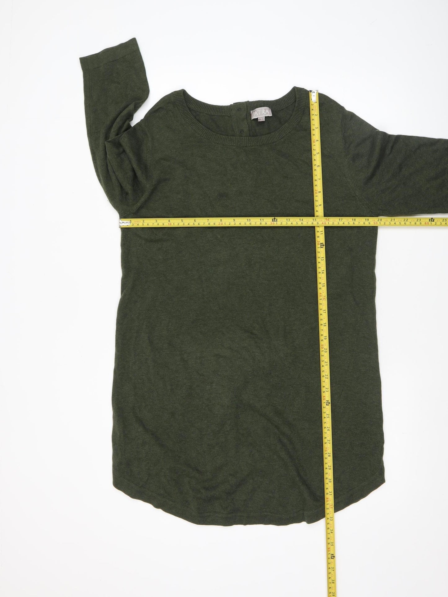Patra Women Green Cotton Henley Jumper Size L Crew Neck Knit