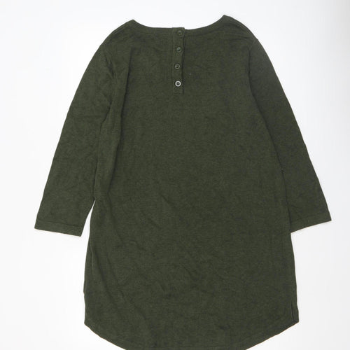 Patra Women Green Cotton Henley Jumper Size L Crew Neck Knit